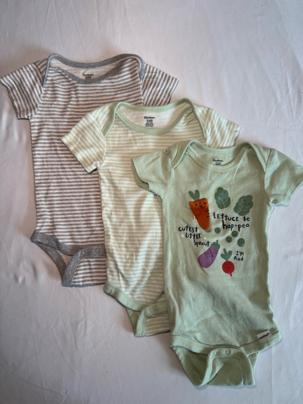 Gerber 3-piece set One-Piece Bodysuits in Gray, Sage, and White
